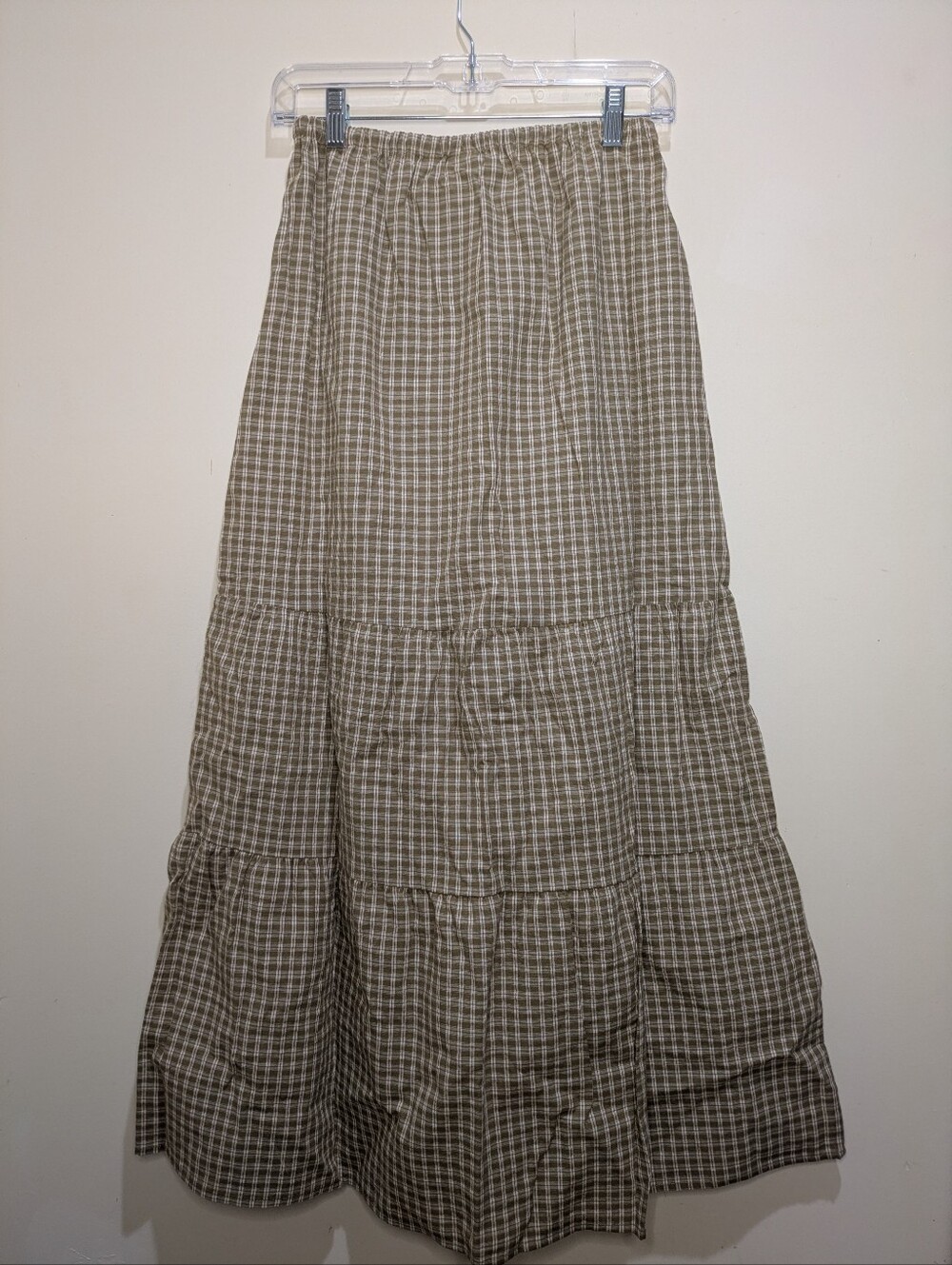 Rhythm Palmer Check Plaid Ruffle Maxi Skirt Sage Green Fall Cotton Small NWT - Picture 4 of 7